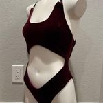 NEW SCHMINKE Burgundy Maroon Deep Red Velvet Cutout Strappy Pole Bodysuit S Photo 0