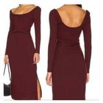 MINKPINK NWT Nora Ribbed Waist Tie Maroon Side Slit Midi Dress Size Medium Photo 1