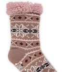 Muk Luks Rose and Brown Snowflake Cabin Socks Womens S/M Winter Slipper Knit Fur Photo 3
