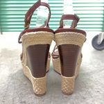 Audrey Brooke  9.5 Shakes Brown Gold Weave Espadrille Platform Wedge Sandals Photo 5