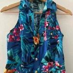 𝅺Jane Norman London Floral Tropical Print Beach Shirt Dress Blue Size 6 Photo 2