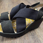 Fly London  Women's Platform Wedge Sandal Black Heels Elastic Straps Euro 39 - 8 Photo 0