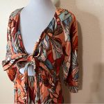 Nicholas Asilah floral linen long sleeve cutout tie midi dress 10 Red Photo 3