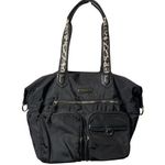 Adrienne Vittadini  Purse Black Nylon Bag Leopard Print Handles Gold Hardware Photo 0