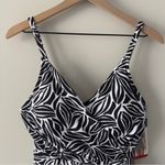 Lands' End Lands’ End Black and White Leaf Print Women's Swim Dress Scoop V-Neck Adjustable Photo 4