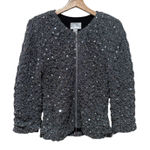 Joseph Ribkoff  Womens Silver Metallic Sequin Textured Jacket Size 8 Full Zip Photo 0