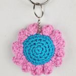Handmade New Crochet Light Blue Pink Flower Keychain  Handcrafted Photo 3