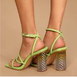 Schutz Women’s Mayte Lime Green Leather Acrylic Block Heel Sandal size 6.5 Photo 1