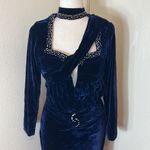 Velvet Rhinestone Cutout Maxi Dress | Navy Blue Long Sleeve Formal Gown Size S Photo 1