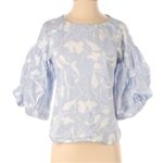 Halogen Nordstrom blue white pin strip floral puff sleeve blouse coastal Grandma Photo 4
