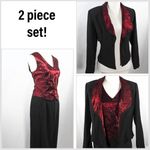 Vintage 1990s Red Black Faux Vest Jumpsuit with Blazer Leopard Animal Print Size 14 Photo 1