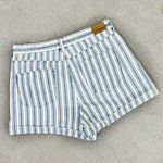 American Eagle Outfitters Striped High Rise Mom Jean Shorts Blue White 10 Cuffed Photo 6