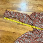 DR2 Women Small Rust White Floral High Low Bow Keyhole Flowy Babydoll Tunic Top Photo 4