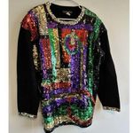 Vintage Sequin Sweater Multicolor Abstract Geometric Pattern Party Pullover Size L Photo 0
