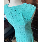 London Times  Dress Midi Aqua green eyelet stretchy fit flare sz 2 fairy mermaid Photo 4