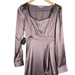 AREA STARS Lavender Satin Ruffle Slit Long Sleeve Maxi Dress Size S Purple Photo 2