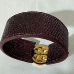 Tory Burch Purple Snakeskin with gold Logo Statement Cuff Bracelet Photo 6
