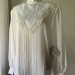 Karen Scott NWT Vintage ‘90s  White Embroidered High Neck Long Sleeve Blouse Photo 0