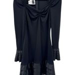 Tadashi Shoji Vtg Tadashi Black Long Sleeve Dress Lace Neck Satin Tier Ruffle Hem 8 USA Photo 0