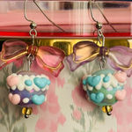 Colorful Heart Drop bow Earrings Pink Photo 0