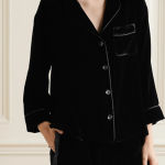 Sleepy Jones Marina Grosgrain-trimmed Silk Blend Black Velvet Pajama Shirt S Photo 1