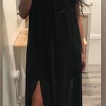 Bebe  Long Strapless Maxi Dress Black Small Pleated Open Leg Slit Photo 0