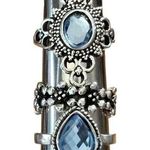 Lot of 3 Silver Tone Blue Teardrop, Floral & Oval Cabochon Size 6.25 Rings Photo 0