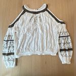 Free People  give him the cold shoulder gold beaded ivory long sleeve top XS 2127 Photo 2