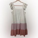 Source Unknown Flowy White Pink and Blush Tiered Mini Dress with Ruffle Sleeves Size Lb by Photo 1