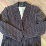 Larry Levine  Signature Striped Brown White Sz 14 Fitted Blazer Photo 1