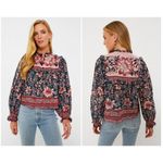 Farm Rio 💕💕 Teal Ainika Charm Long Sleeve Blouse Tropical Floral Print XS NWOT Photo 10