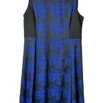 DKNY  Black & Blue Faux Leather Trim Fit & Flare Asymmetrical Dress, EUC, Large Photo 0
