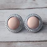Vintage Clip On Earrings Light Pink Center with Silver Tone Halo Photo 1