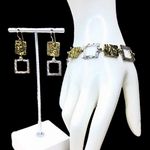HAMMERED Two Tone Square Earrings and Bracelet Set Gold Photo 8