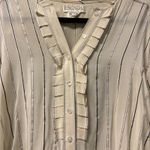 Escada Ivory Black Striped Blouse Silk Georgette Ruffle Long Sleeve Size 42 12 Tan Photo 5