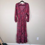 Boemo Red Paisley Tiered Boho Maxi Dress Womens L Long Sleeve Fall Peasant Size L Photo 8