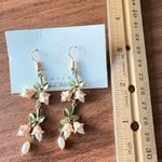 Lily of the Valley Pearl Drop Earrings boho Floral Dangle‎ Green Stem Design Photo 3