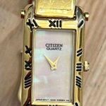 Citizen Ladies Watch Gold Tone Bangle Bracelet Rainbow Pearl Rectangular Dial Photo 1