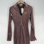 GSUWOO So Real Velvet Zip Front Jumpsuit V Neck Long Sleeve Form‎ Fitting Sexy Purple Size L Photo 3