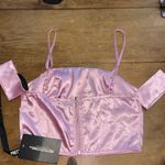 Pretty Little Thing Light Pink Satin Crop Off Shoulder Corset Size 2 Photo 3