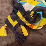 Large Lightweight Scarf abstract floral tasseled navy blue yellow orange Photo 2