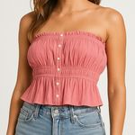American Eagle  Women's Pink Peplum Tube Top Button Front Size Large Photo 0