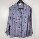 Lucky Brand Floral Button Front Blouse Womens 3X Gray Viscose Long Sleeve Photo 1