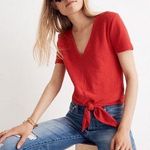 Madewell Texture & Thread Modern V-Neck Tie Front Tee | Red | Medium Photo 0