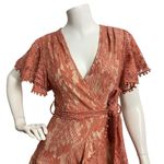 Selfie Leslie Women's Small Floral Rusty Brown Flower Lace Faux Wrap Mini Dress Photo 5