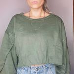 Peach Love California NEW Olive Green Cropped Sweatshirt Photo 10