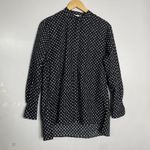 Diane Von Furstenberg  Women's Collarless Shirt Button Up Black Dot Top P Photo 1