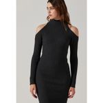 ASTR the Label Cold Shoulder Mock Neck Midi Sweater Dress in Charcoal. Size M Gray Size M Photo 1