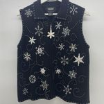 Vtg Size PM Petite Sweater Vest Snowflakes Full Zip Up Black Christmas Woman's Photo 1