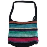 The Sak Crocheted Bag Crossbody Shoulder Color Block Black Blue Red Multi Stripe  Photo 0